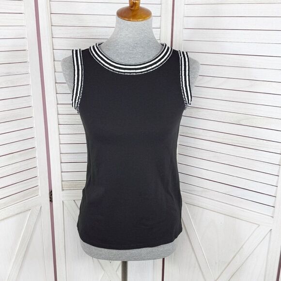 Talbots Petite Ribbon Trim Tank Top Black White Small PS - Picture 1 of 11